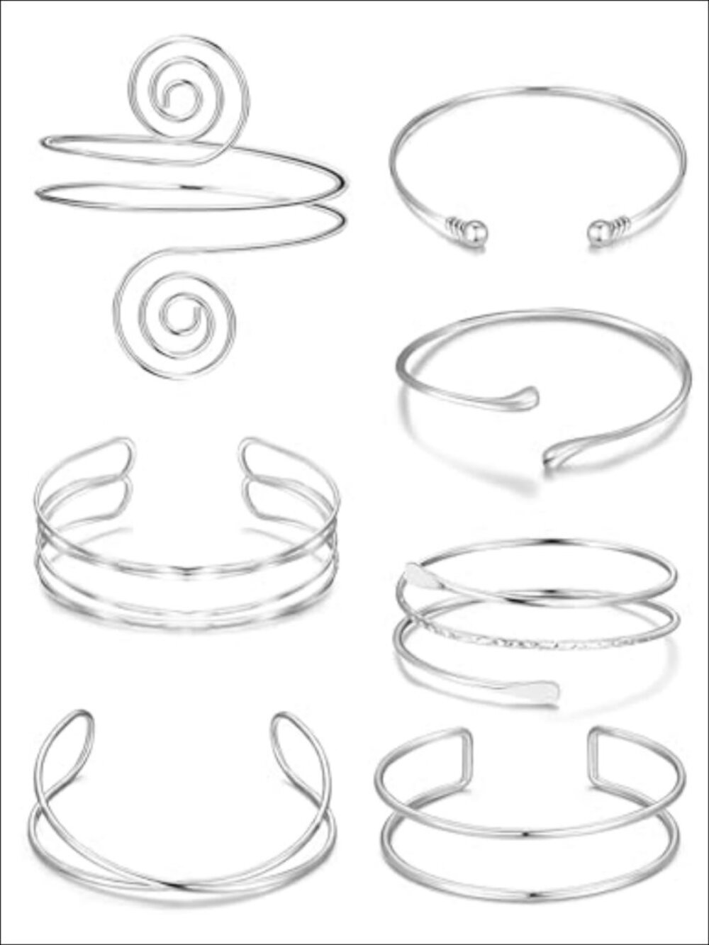 7 Pc Adjustable Arm Cuff Bracelet Set Minimalist Wire Bangle Jewelry Women